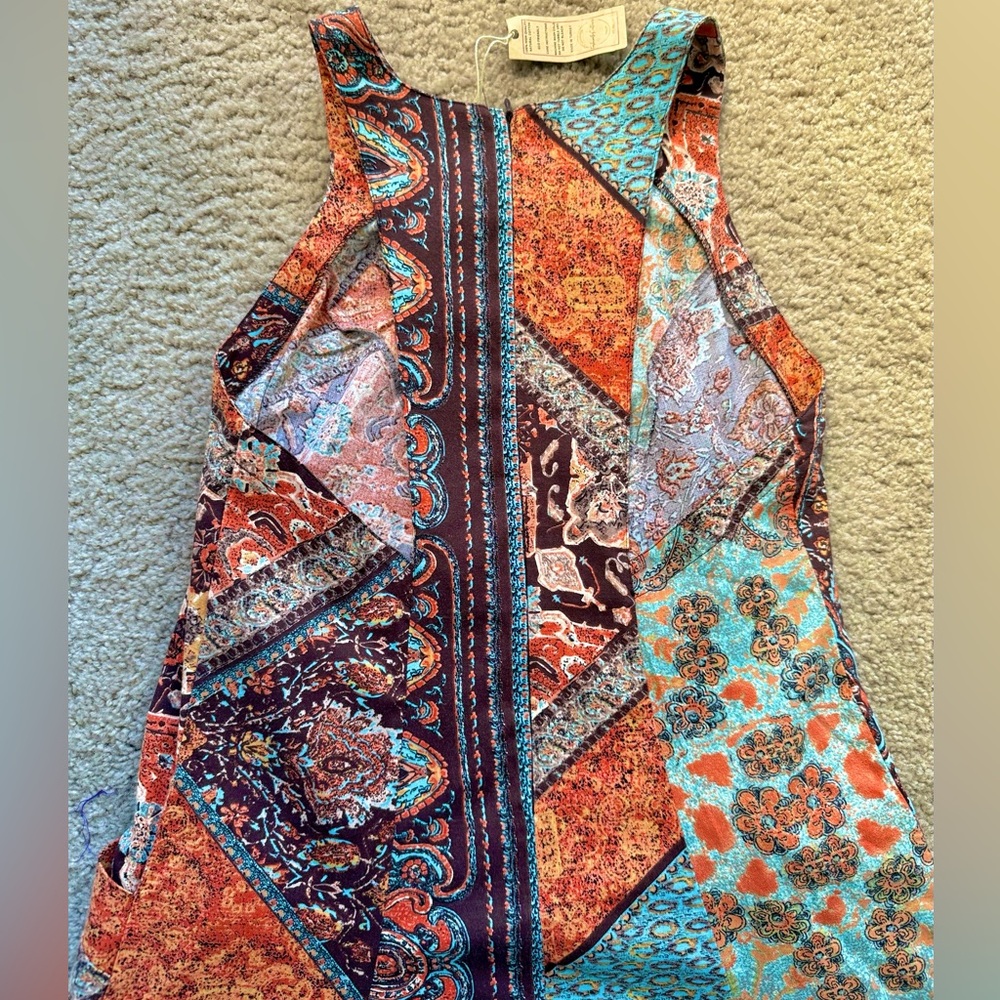 Organic Cotton Bohemian Patchwork Print Long Maxi Dress w/ Pockets 4 Seasons XL - Picture 15 of 15